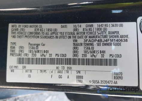2015 Ford Fiesta Se from USA, damaged, VIN 3FADP4BJ4FM140638